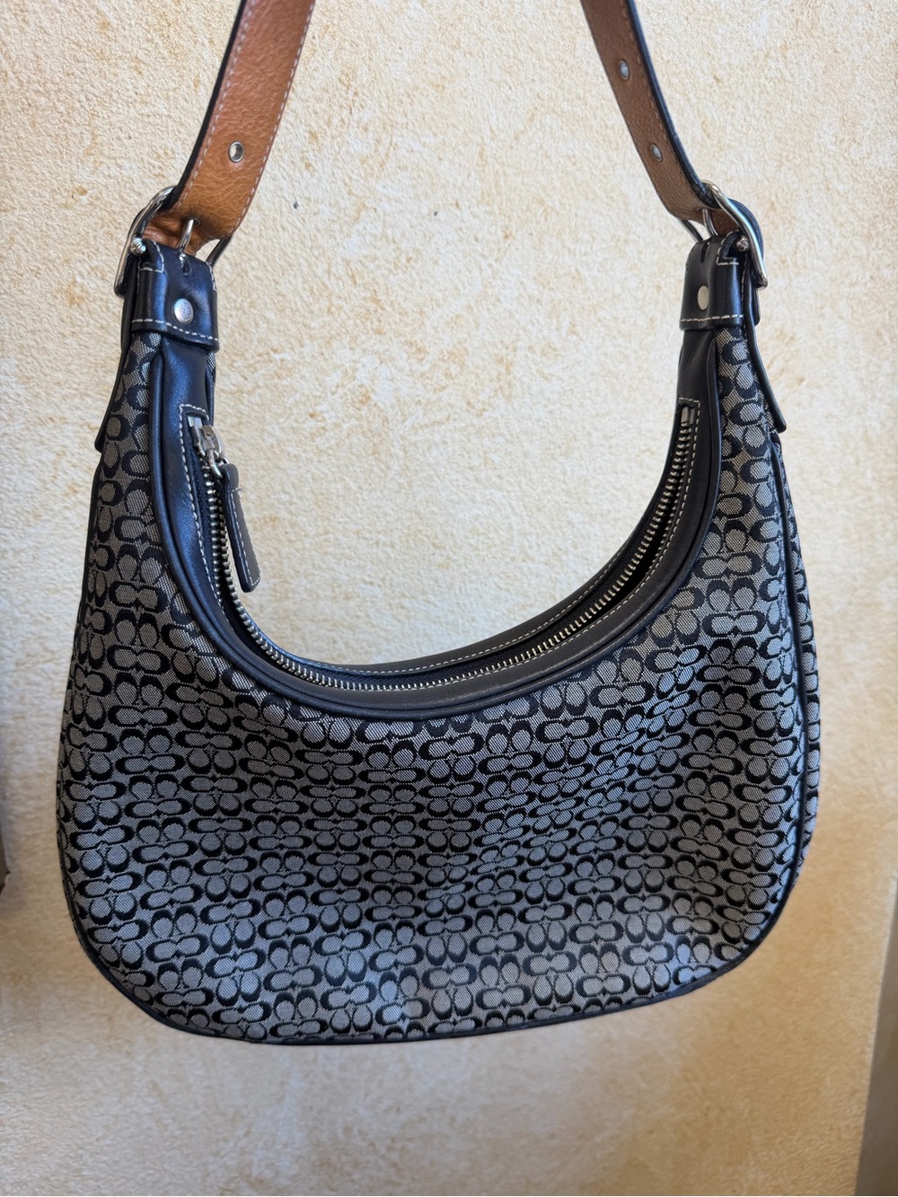 Coach Black & Gray Signature Jacquard Shoulder Hobo